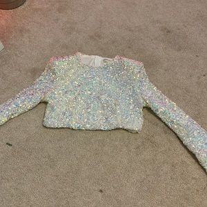 small white sequin crop top (long sleeve)